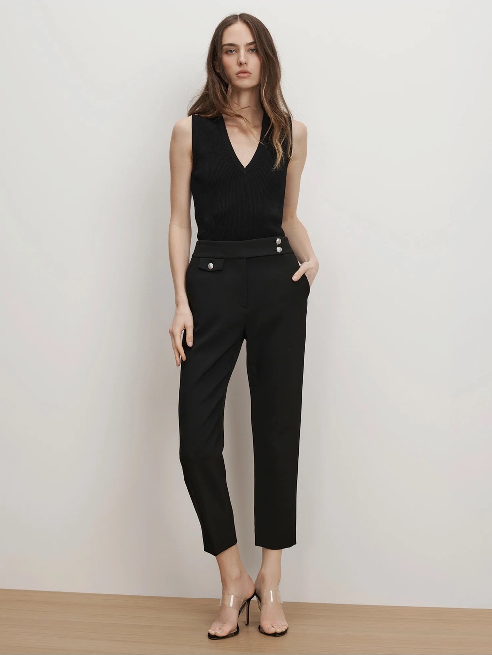 Veronica Beard Renzo Women's Black with Silver Buttons Tailored Ankle Pants